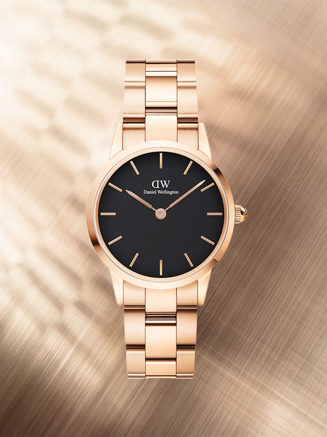 Daniel wellington Women Iconic Link 28mm Rose Gold Black Dial Watch DW00100214 Price in India