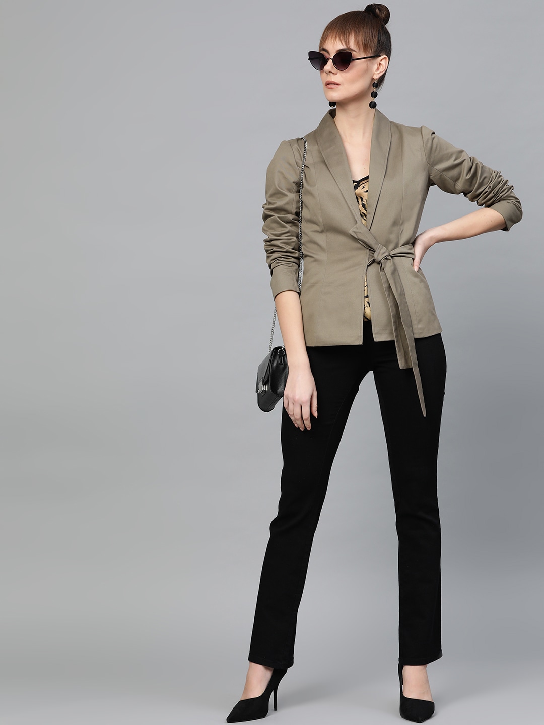 Popnetic Women Taupe Open-Front Solid Casual Pure Cotton Blazer Price in India