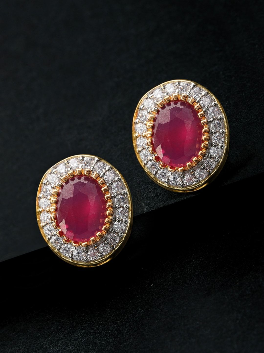 Rubans Gold-Toned & Red Classic Studs Price in India