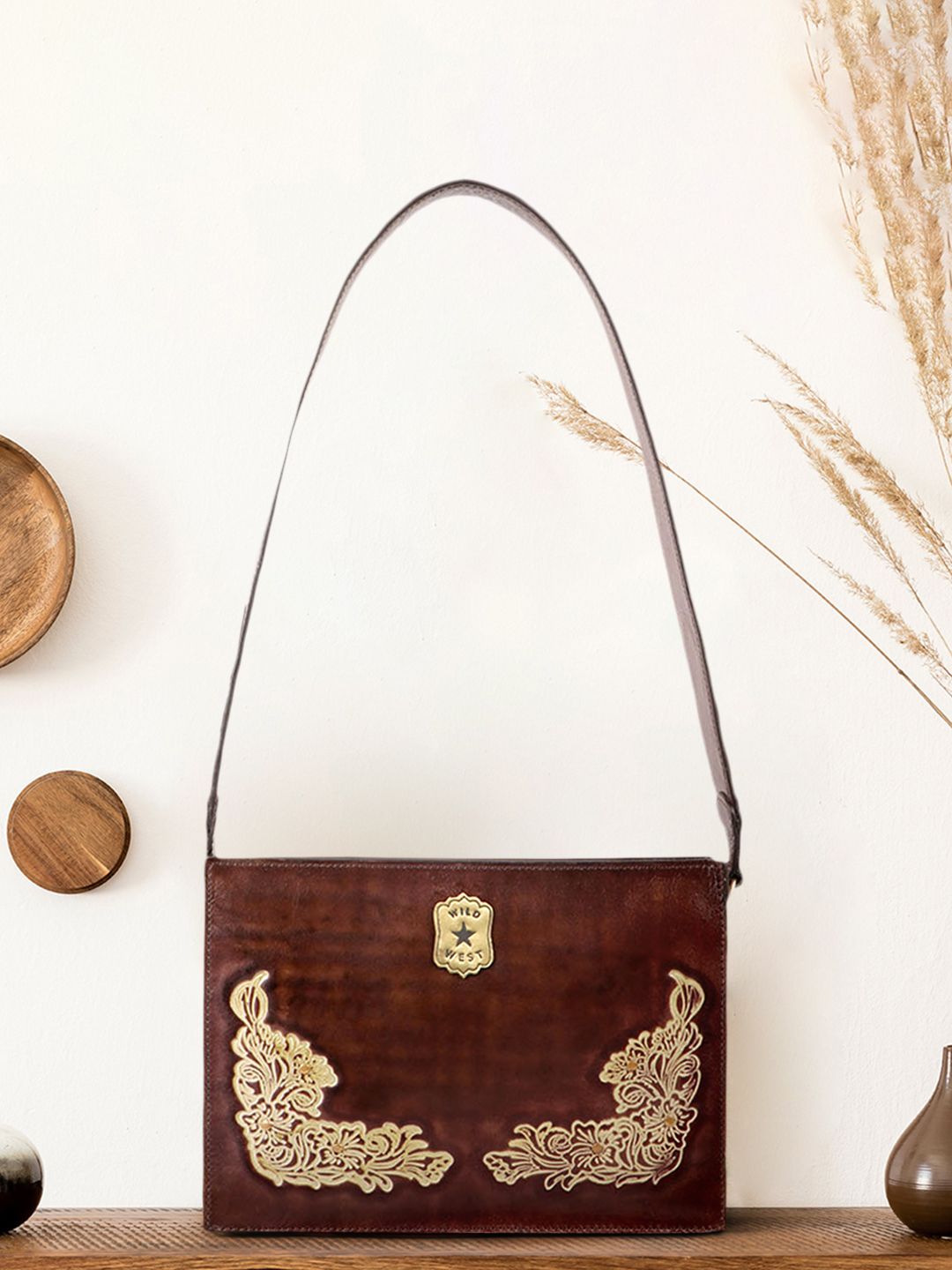 Hidesign Brown & Beige Printed Leather Sling Bag Price in India