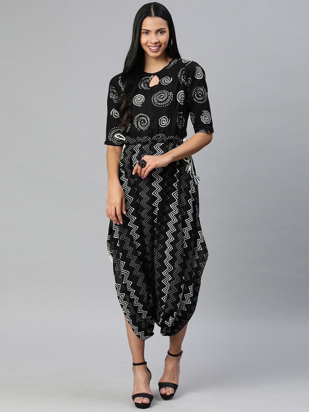 Divena Women Black Printed  Dhoti Style Jumpsuit Price in India