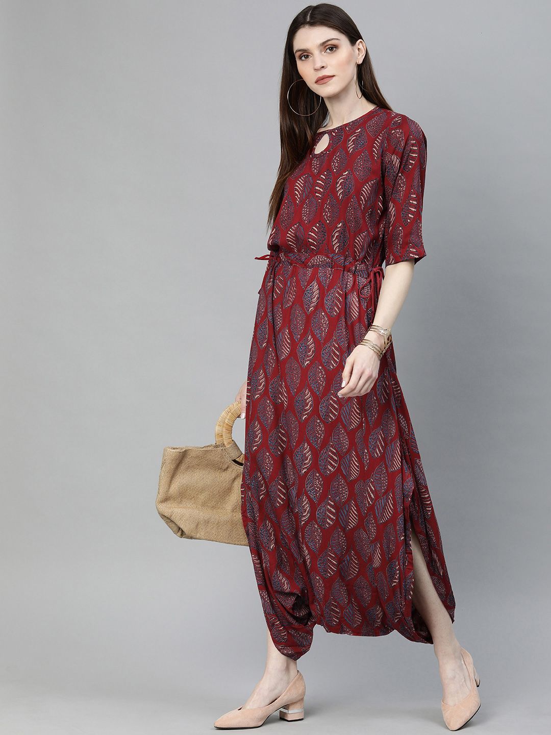 Divena Women Maroon Printed Basic Jumpsuit Price in India