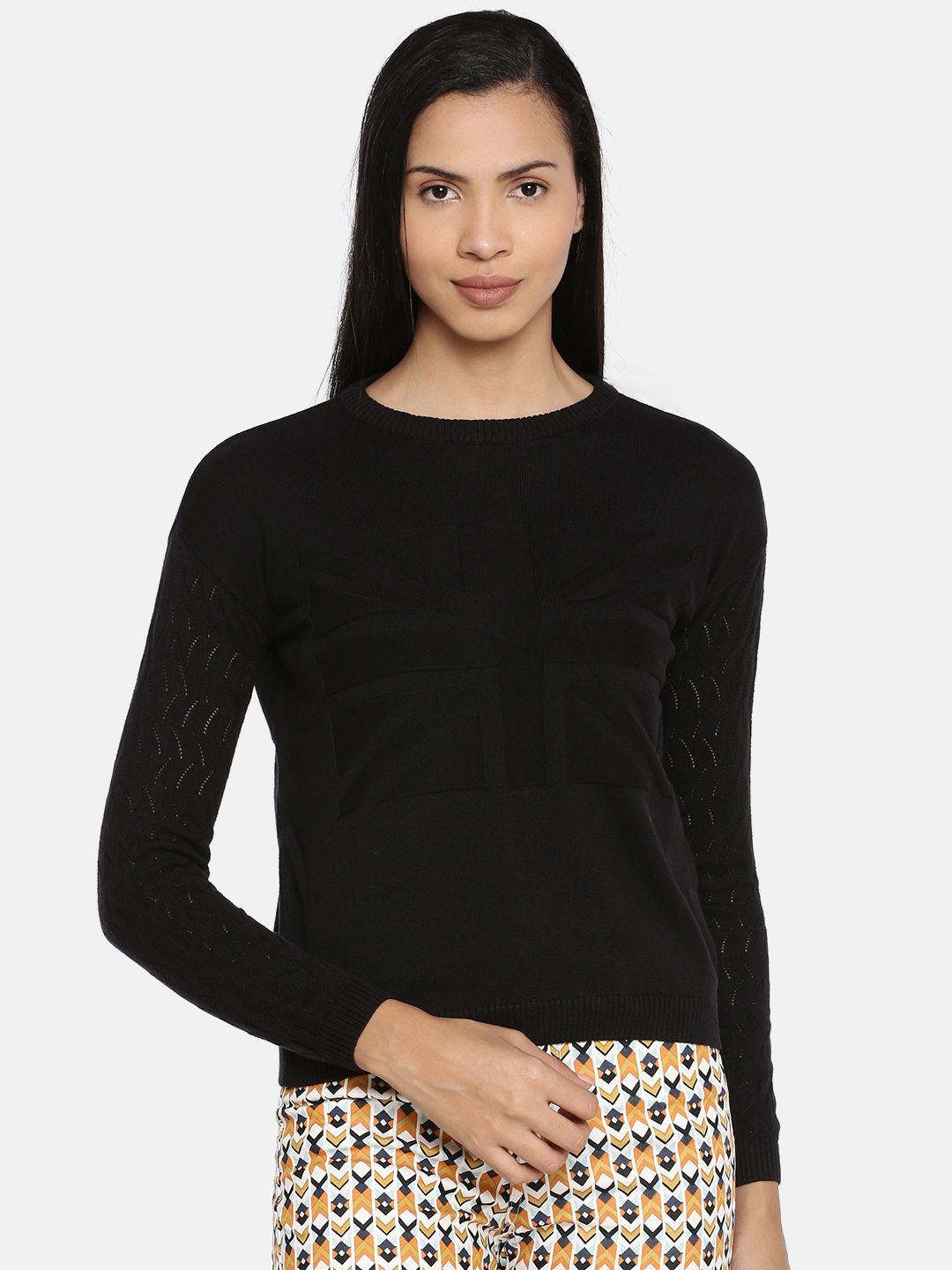 Pepe Jeans Women Black Solid Pullover Sweater Price in India
