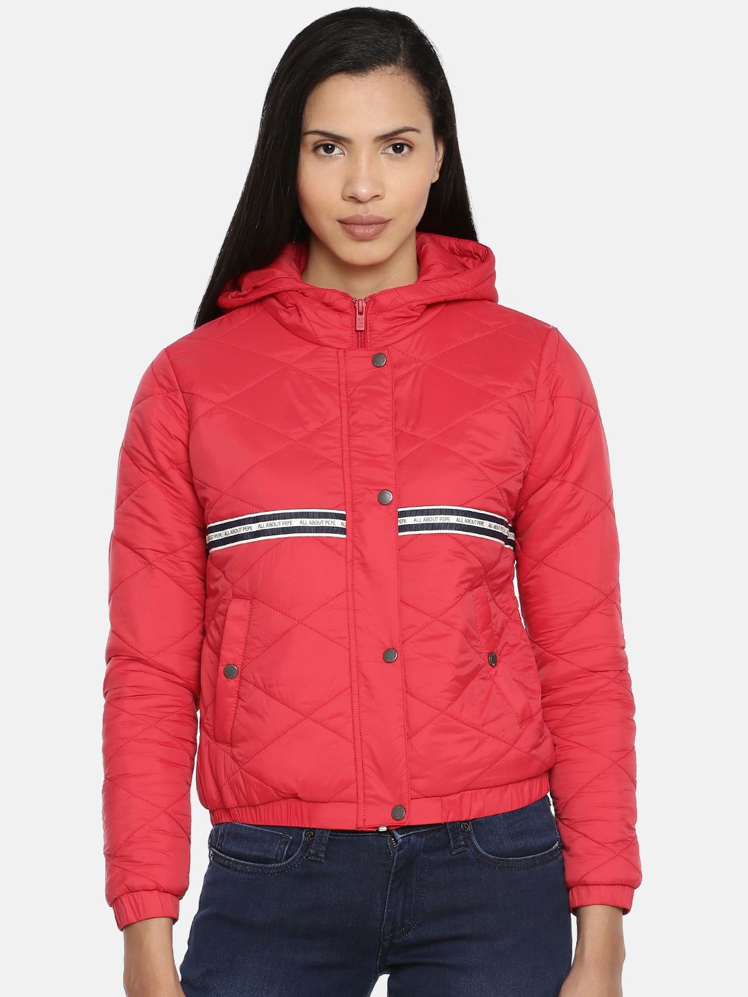 Pepe Jeans Women Red Solid Lightweight Jacket Price in India