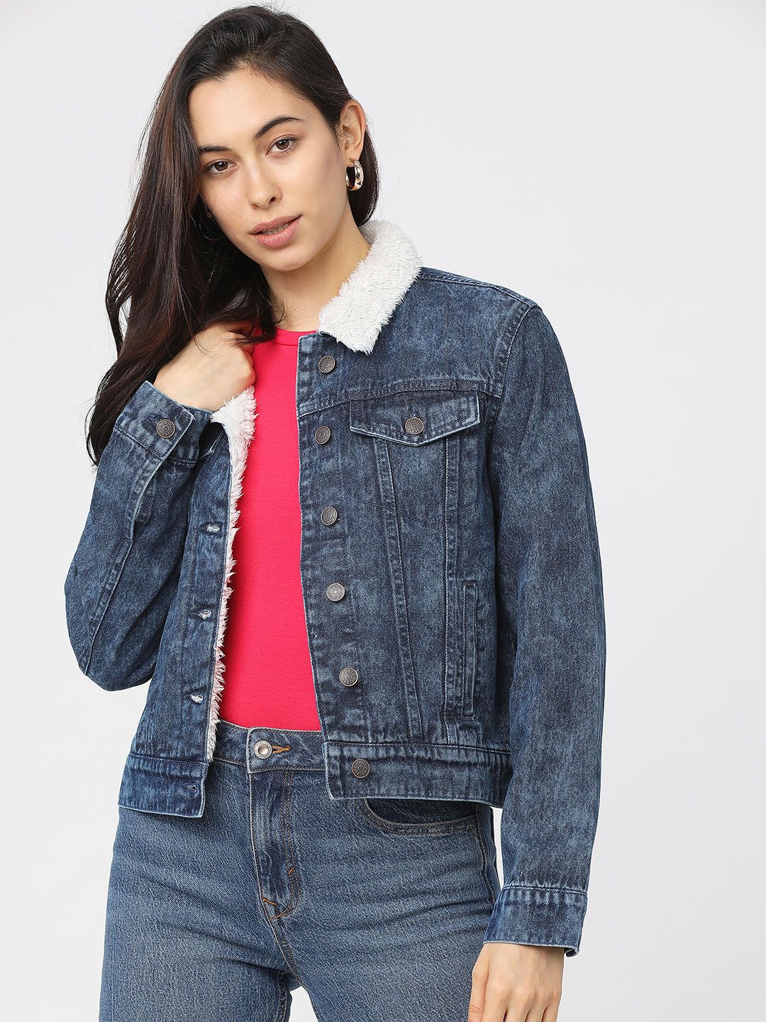 Tokyo Talkies Women Blue Solid Denim Jacket Price in India