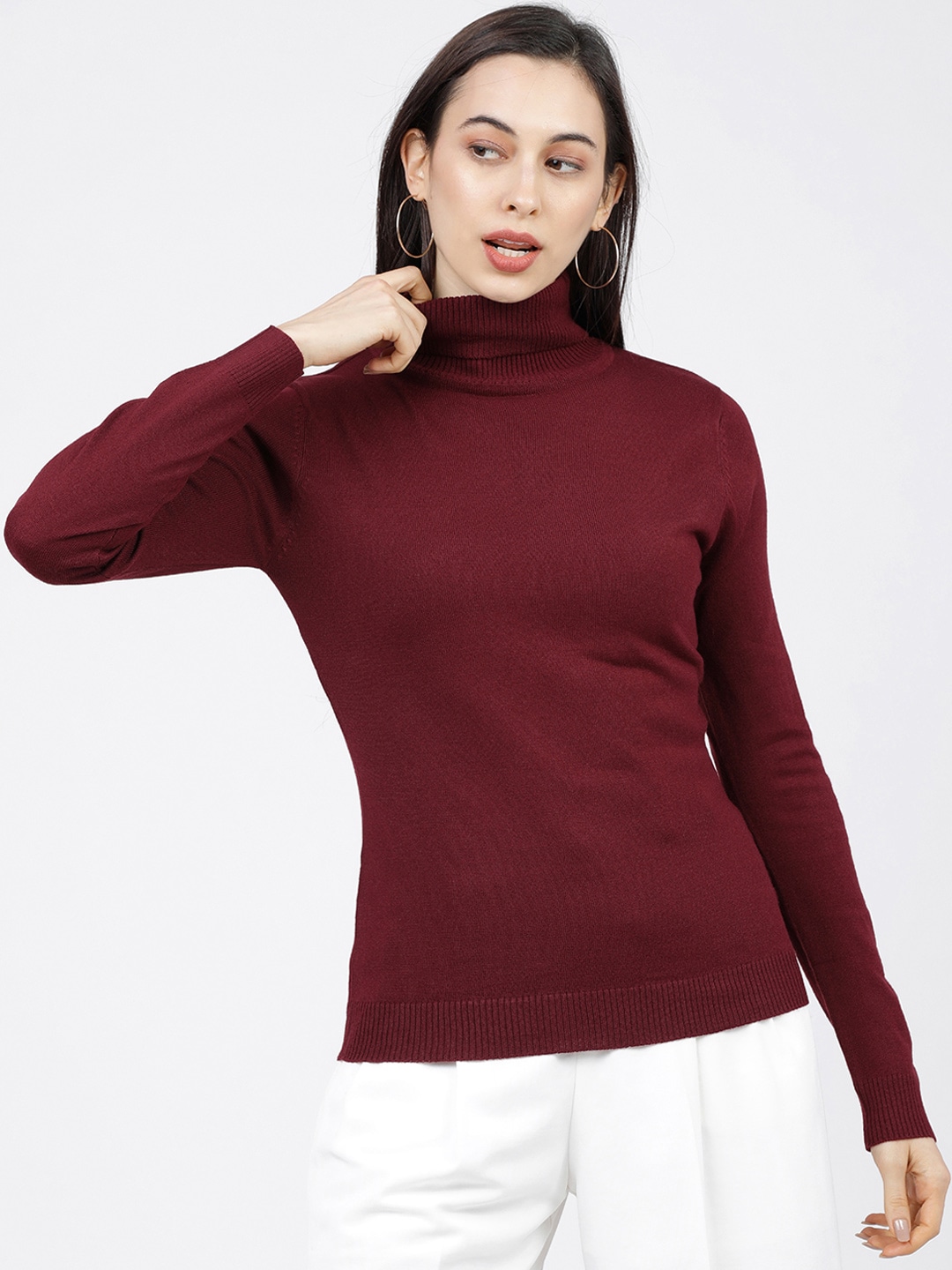 Tokyo Talkies Women Maroon Solid Sweater Price in India
