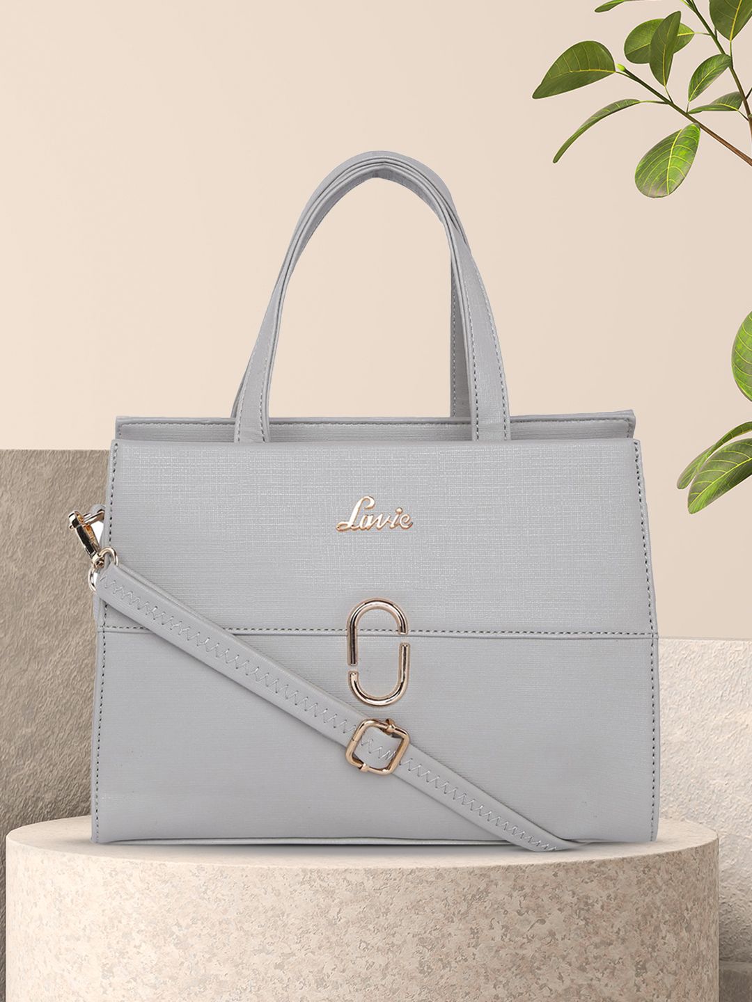 Lavie Grey Solid Handheld Bag Price in India