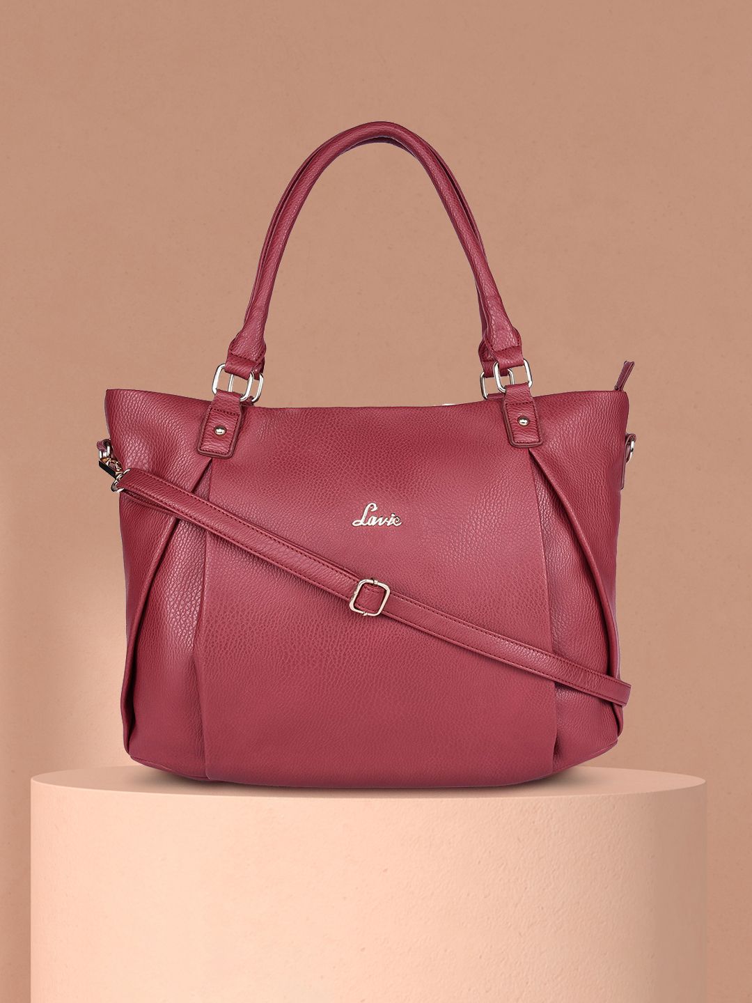 Lavie Maroon Solid Oversized Shoulder Bag Price in India