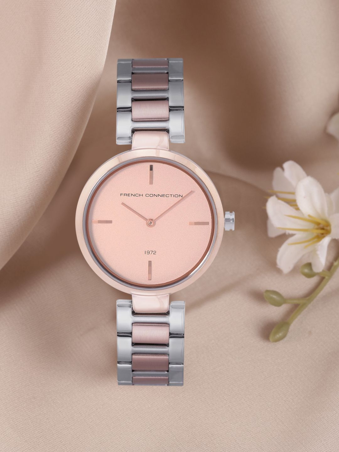 French Connection Women Pink Dial Bracelet Style Straps Analogue Watch FC138SRGM Price in India