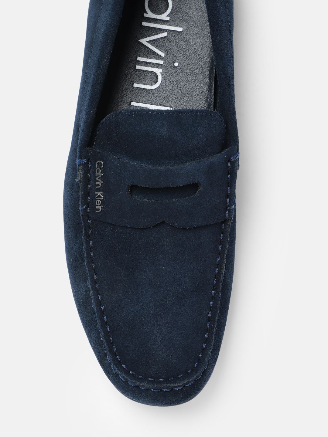 Buy Calvin Klein Men Navy Blue Leather Loafers - Casual  display picture 3