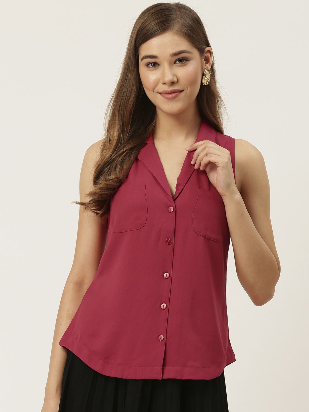 DressBerry Women Fuchsia Regular Fit Solid Casual Shirt