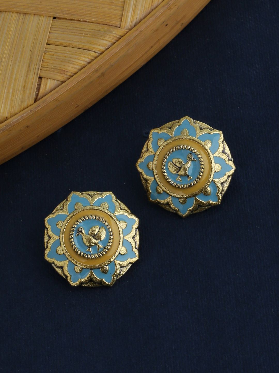 Studio Voylla Gold-Plated & Blue Floral Studs Price in India