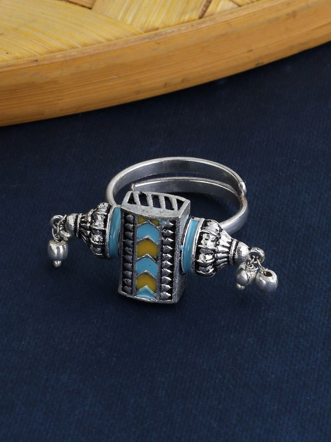 Studio Voylla Women Silver Plating with Enamel Ethnic Ring Price in India