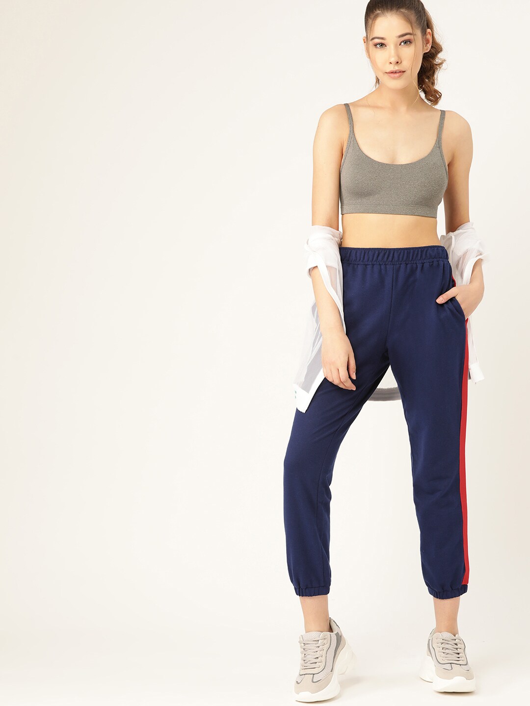 DressBerry Women Navy Blue Cropped Solid Joggers Price in India