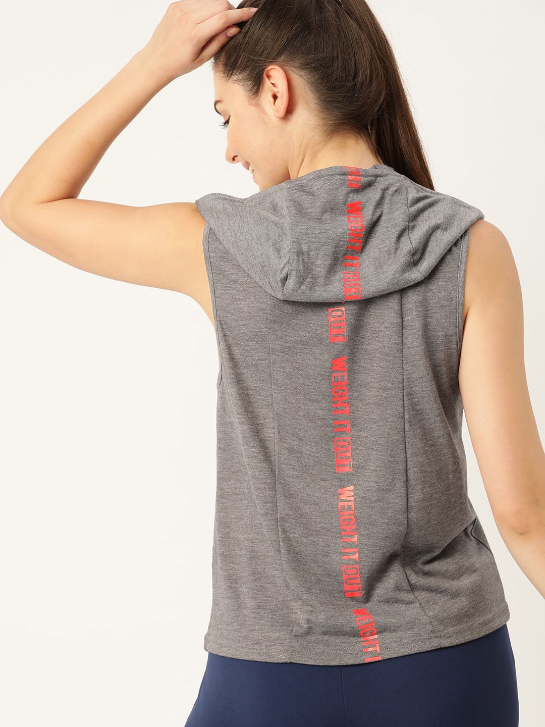 DressBerry Women Grey Melange Solid Hood T-shirt Price in India