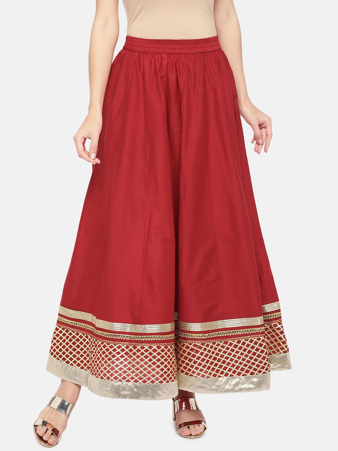 Globus Women Red Embellished Flared Skirt