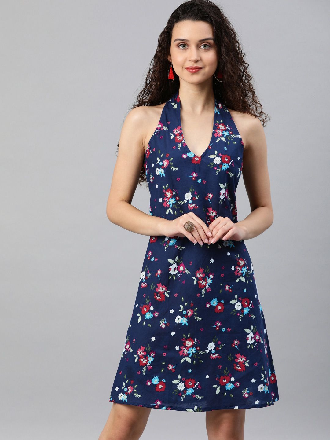 YASH GALLERY Women Blue Printed A-Line Dress Price in India