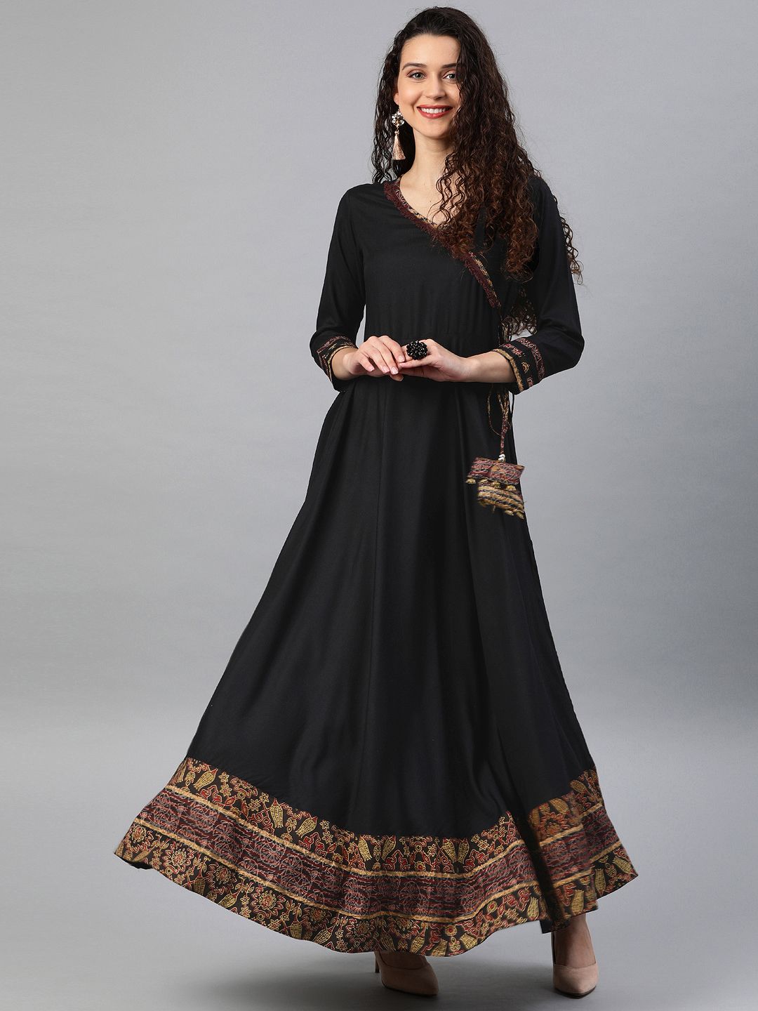 YASH GALLERY Women Black Solid Maxi Dress Price in India