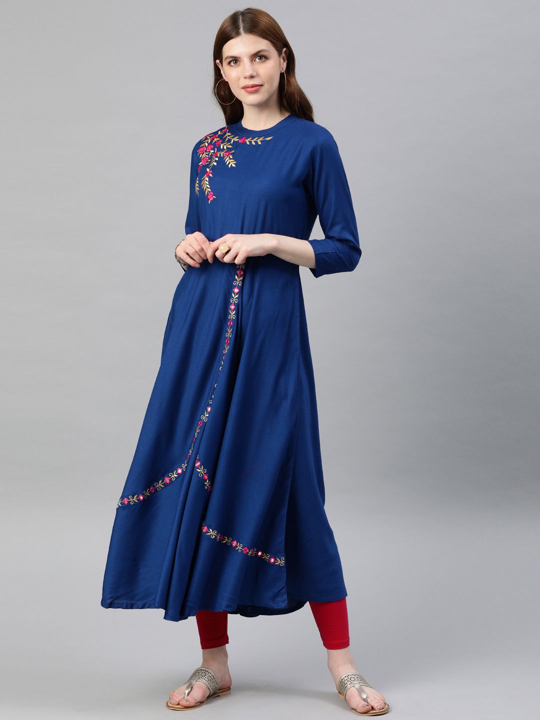 YASH GALLERY Women Blue Embroidered Anarkali Kurta Price in India