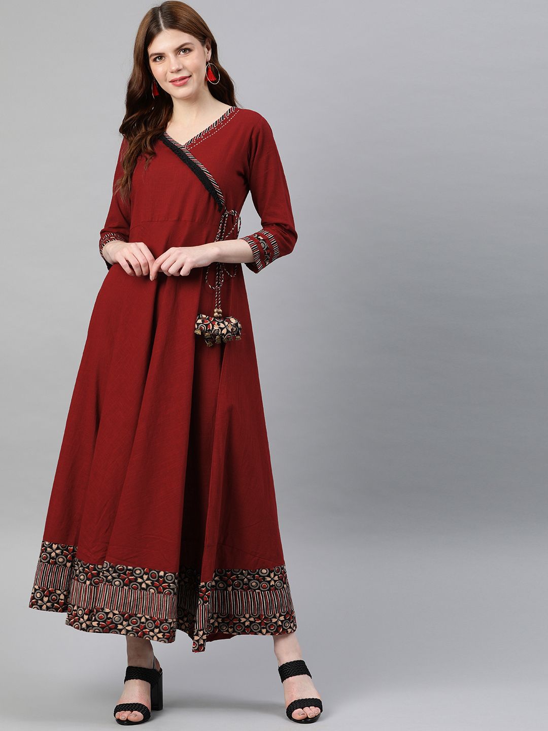 YASH GALLERY Women Maroon Solid Maxi Dress Price in India