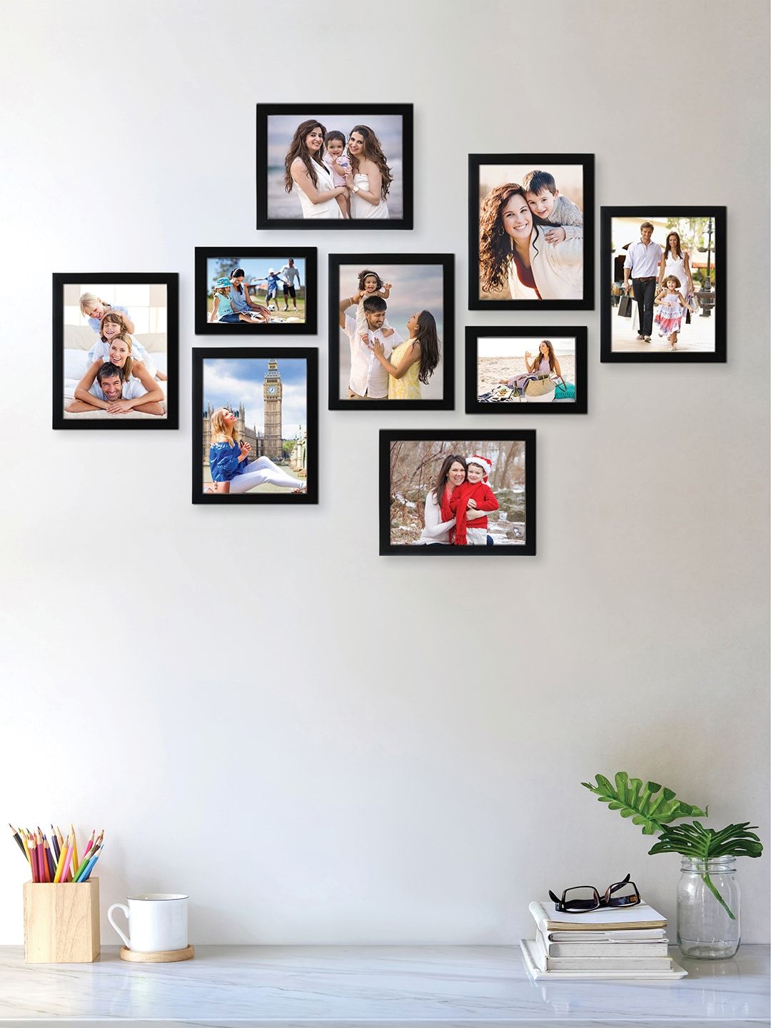 RANDOM Set of 9 Black Solid Synthetic Collage Photo Frames Price in India