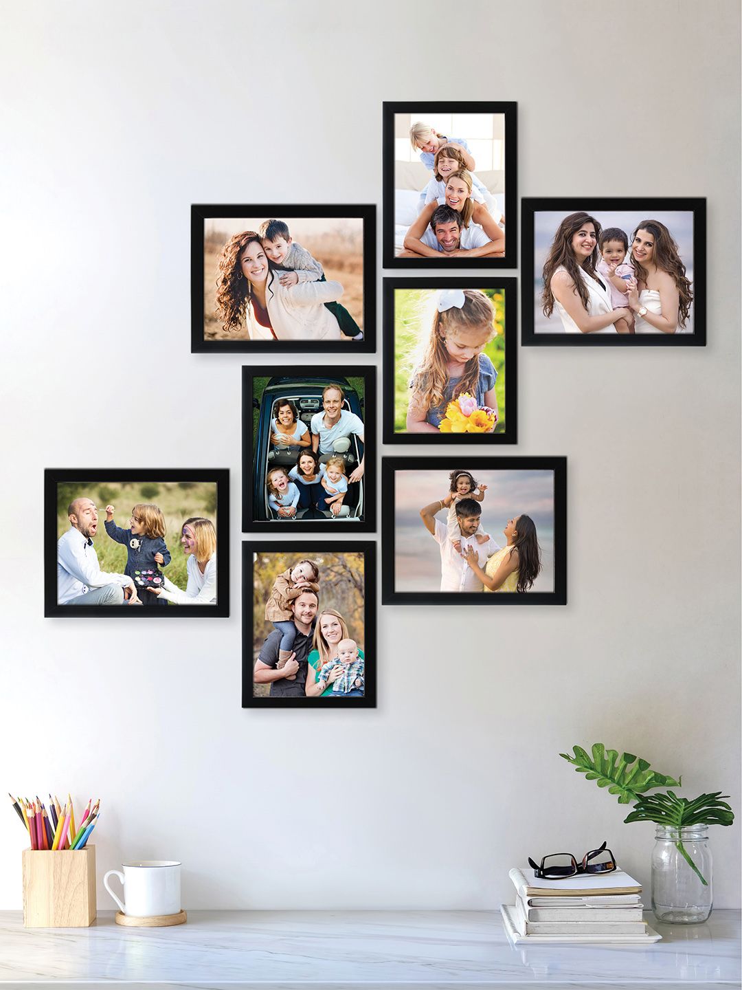 RANDOM Set of 8 Black Solid Collage Photo Frames Price in India