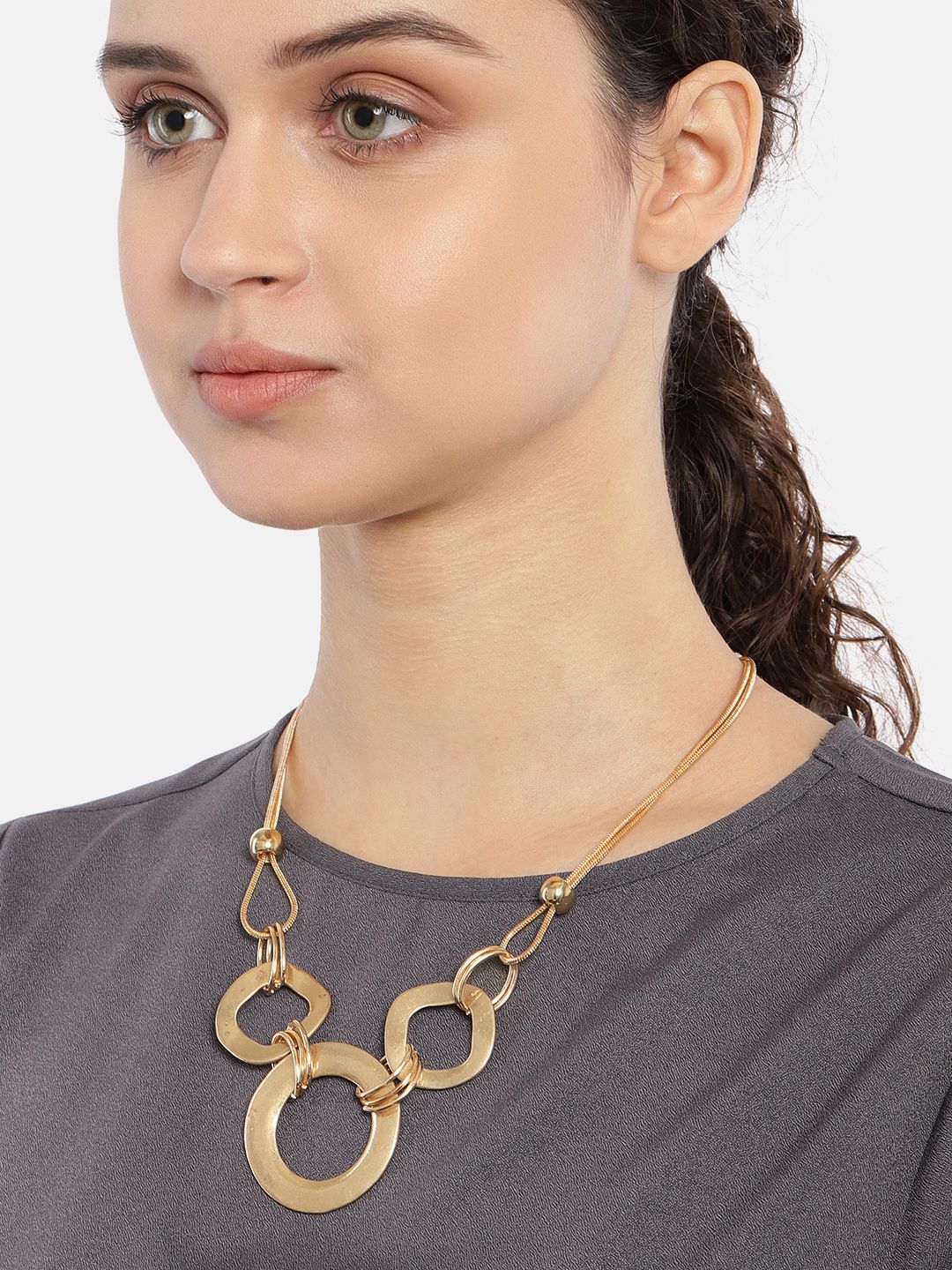 Ayesha Women Gold-Plated Statement Oversized Triple Circular Linked Necklace Price in India