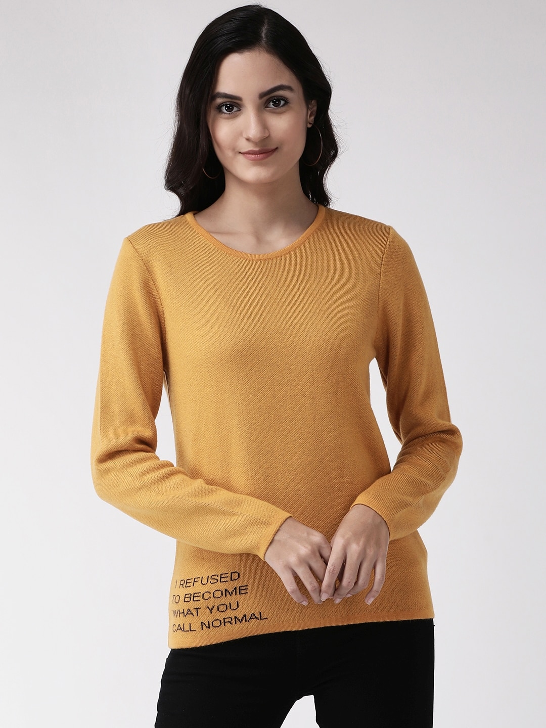 Madame Women Mustard Yellow Solid Pullover Price in India