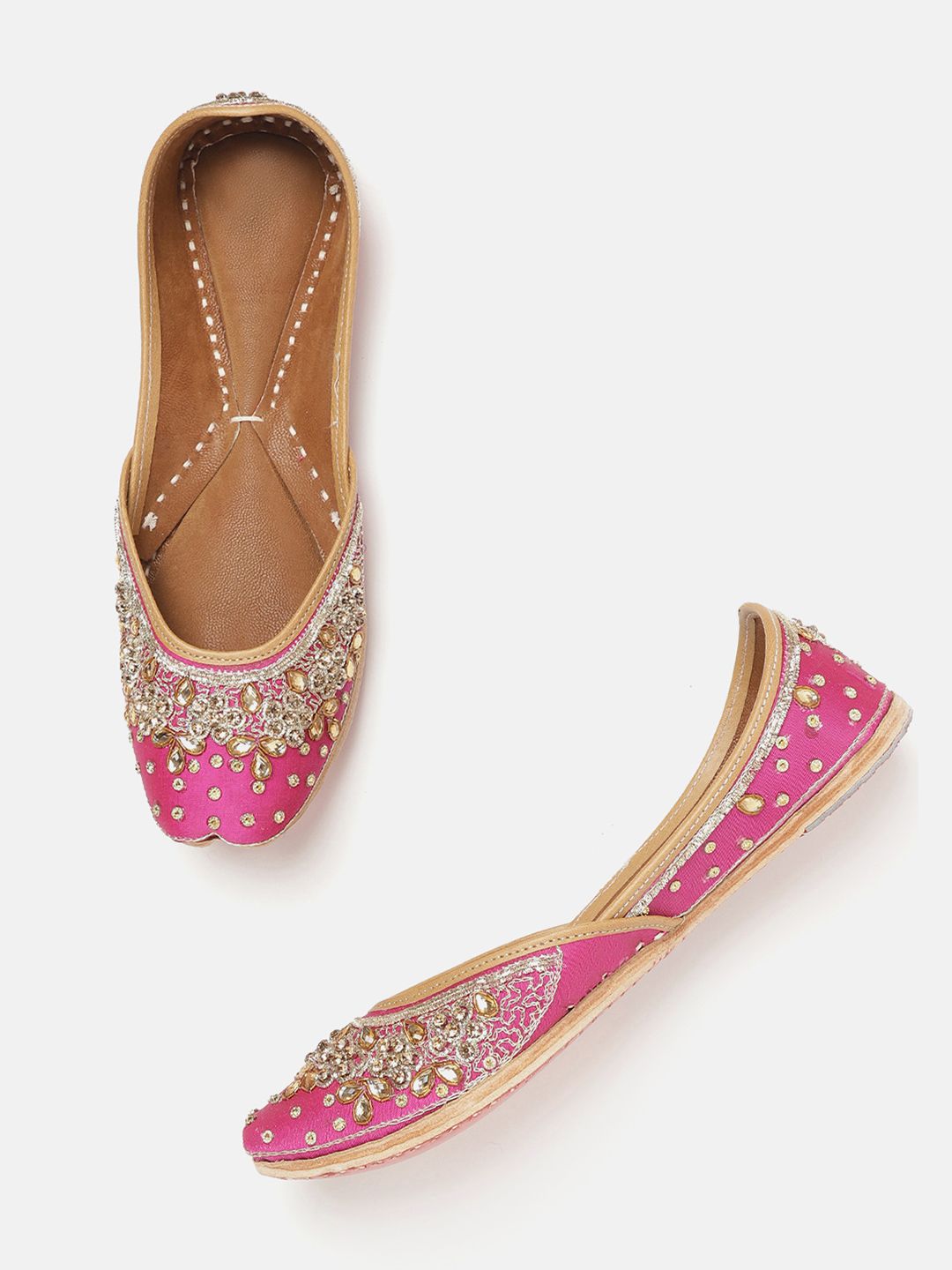 Anouk Women Pink & Gold-Toned Embroidered & Embellished Mojaris Price in India