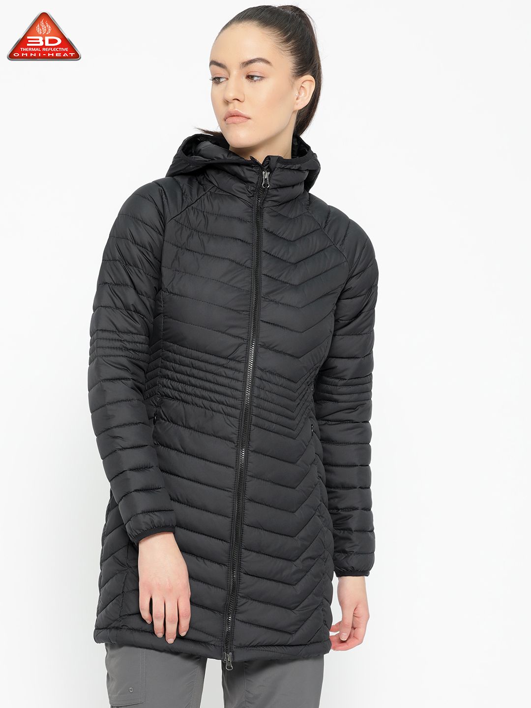 Columbia Women Black Solid Powder Lite Mid Hooded Jacket Price in India