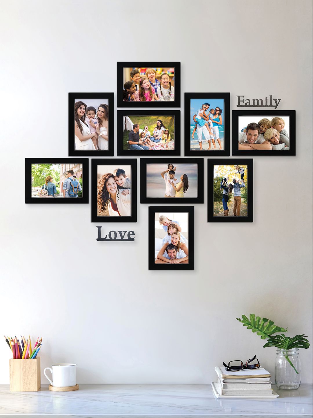 RANDOM Set of 10 Black Solid Individual Photo Frame With Plaques Price in India