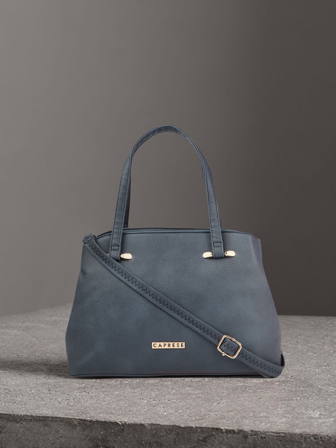 Caprese Blue Textured Handheld Bag Price in India