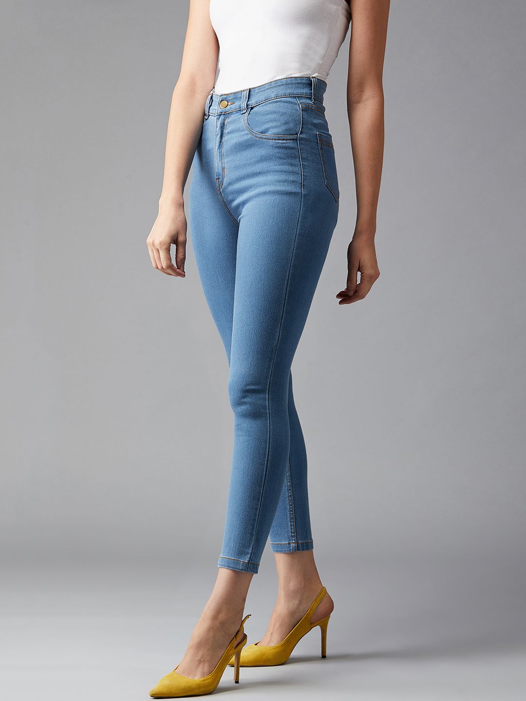 DOLCE CRUDO Women Blue Skinny Fit High-Rise Clean Look Stretchable Jeans Price in India