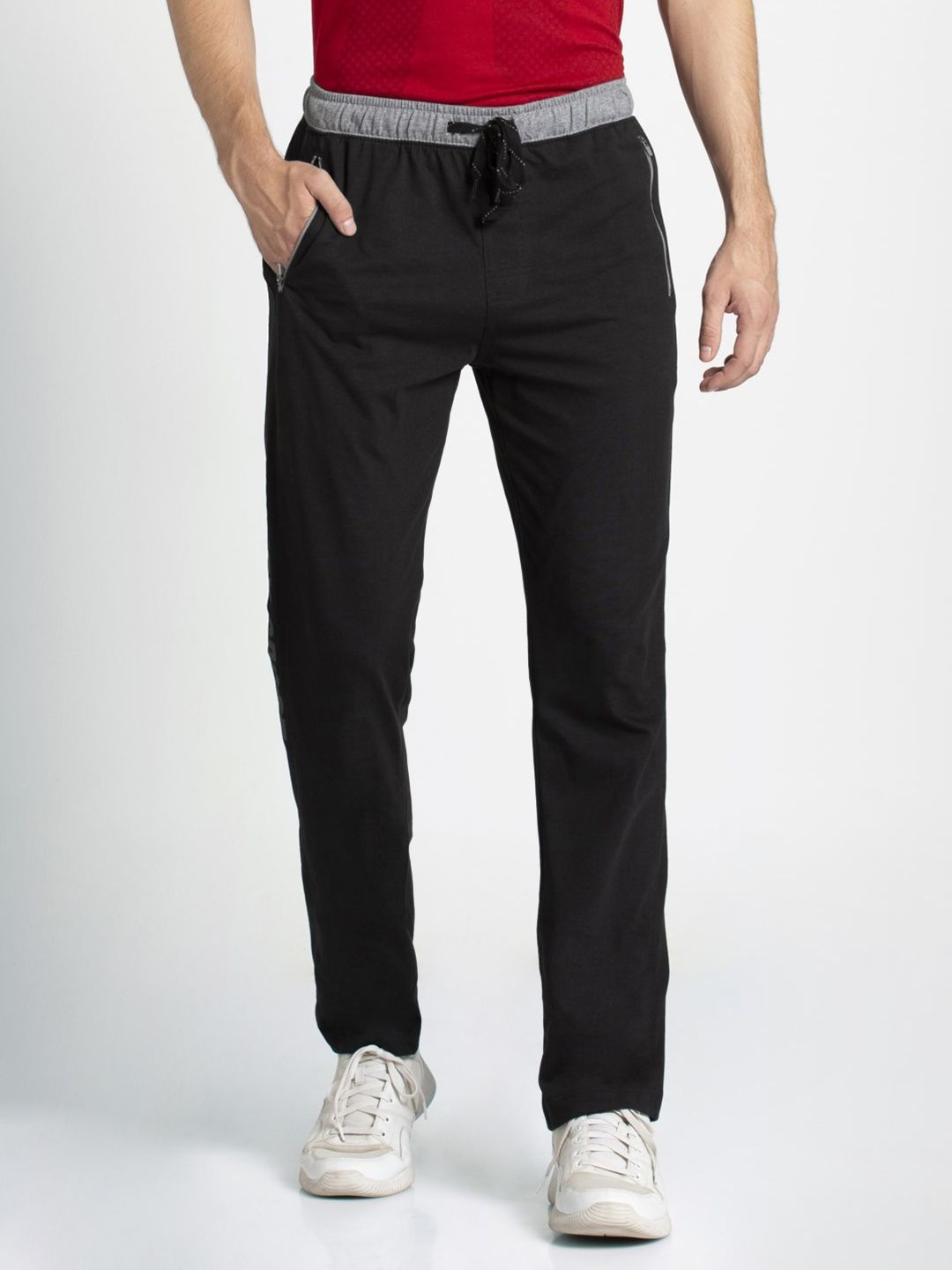 Jockey Men Black Slim Fit Track Pants with Printed Detailing