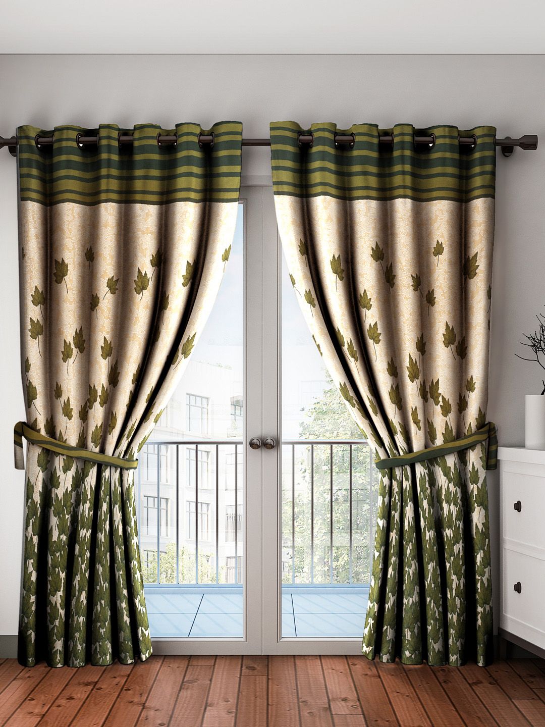 Home Sizzler Green & Beige Set of 2 Door Curtains Price in India