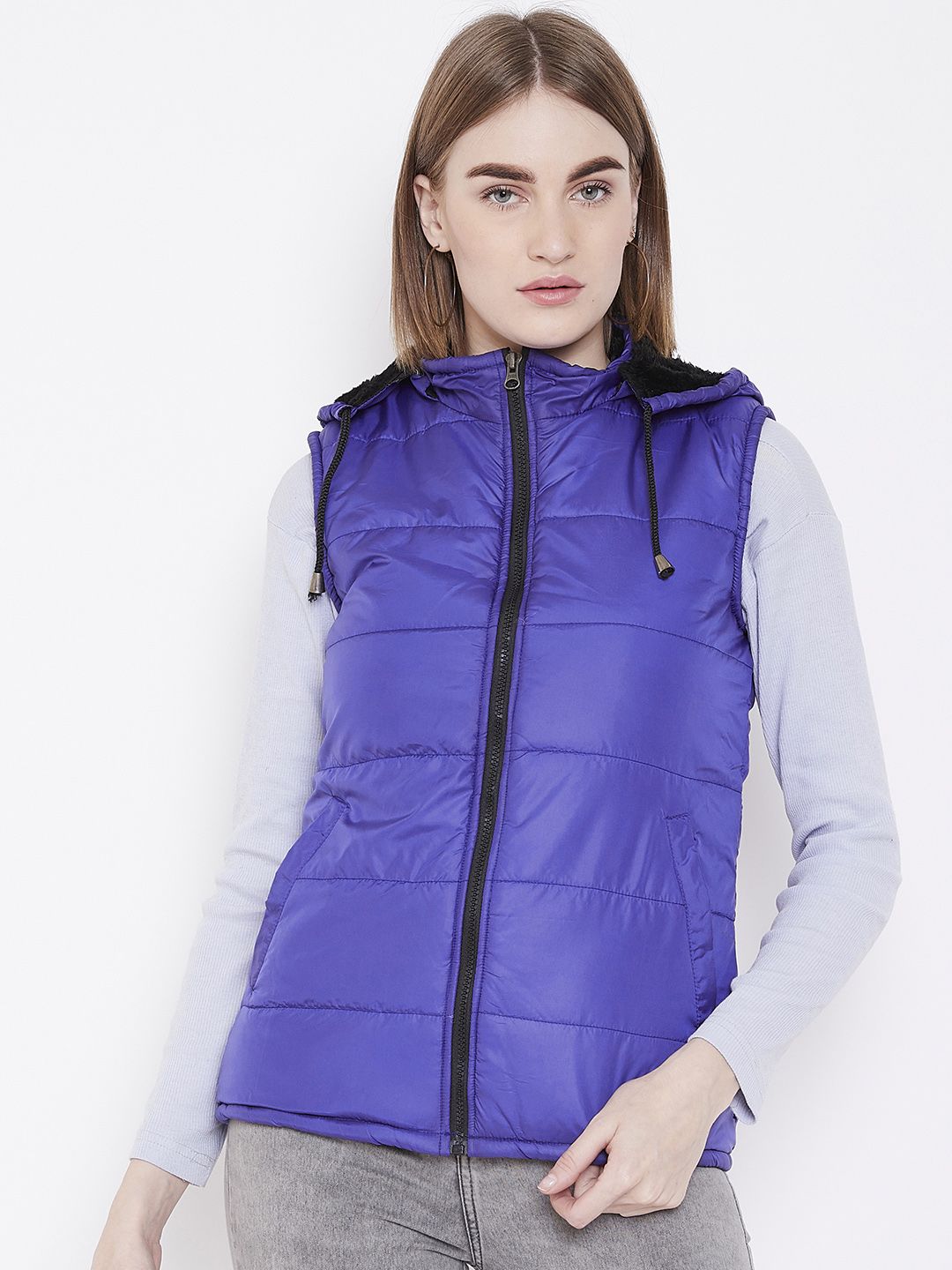 Deewa Women Blue Solid Hooded Padded Jacket Price in India