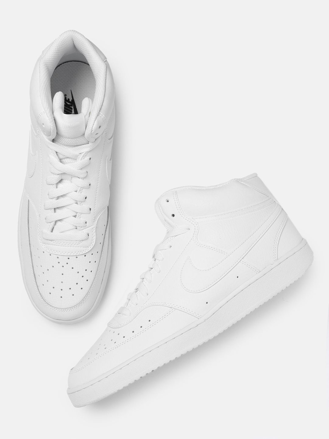 Nike Men White Perforations COURT VISION Leather Mid-Top Sneakers