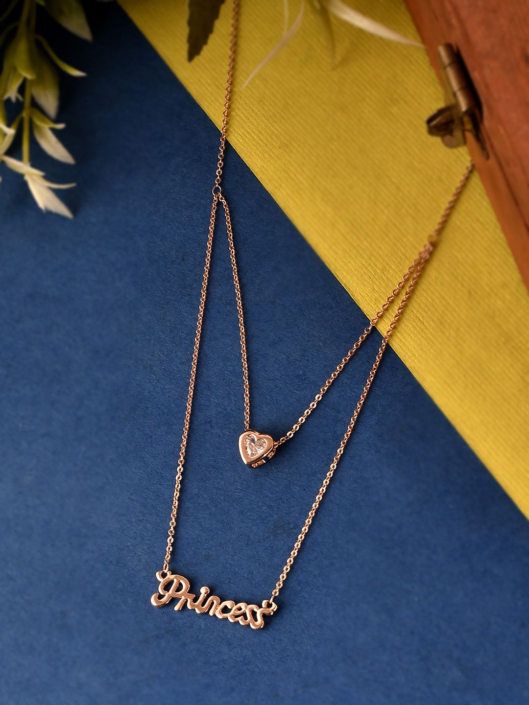 AQUASTREET Rose Gold-Plated & Cubic Zirconia Studded Layered Pendant With Chain Price in India