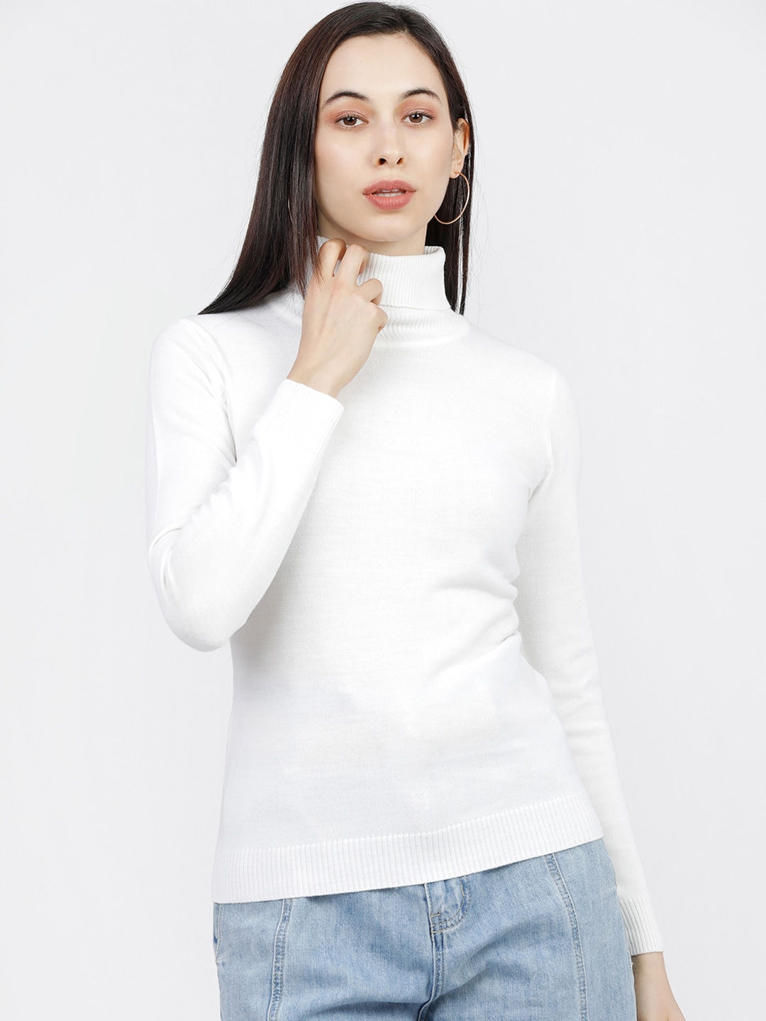 Tokyo Talkies Women Cream-Coloured Solid Pullover Sweater Price in India
