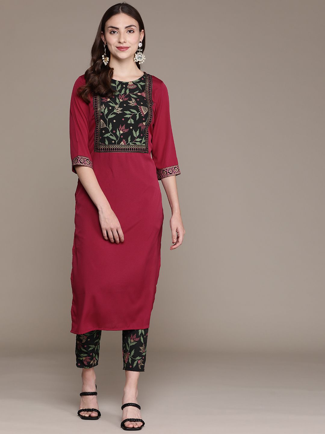 ZIYAA Women Pink Solid Kurta with Trousers Price in India