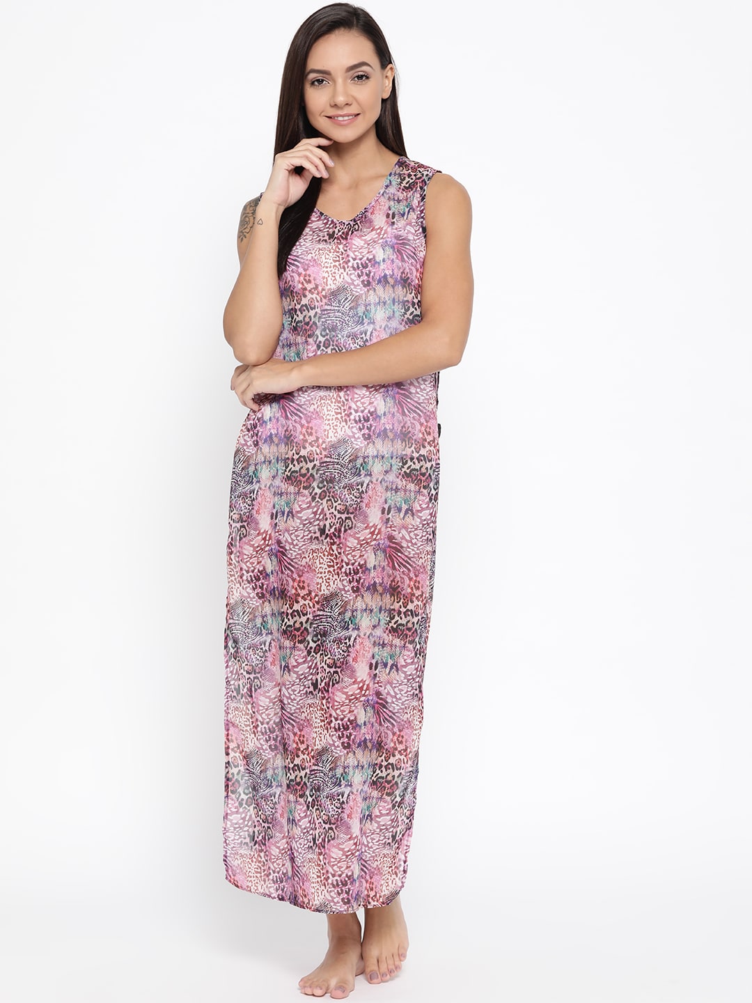 EROTISSCH Multicoloured Printed Semi-Sheer Cover-Up Dress Price in India
