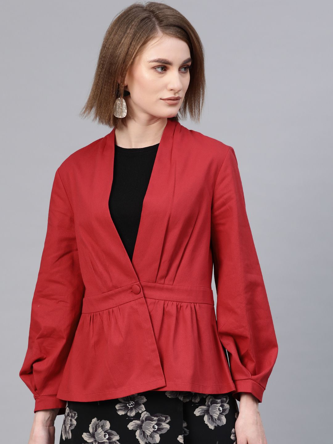 SASSAFRAS Women Red Solid Tailored Jacket Price in India