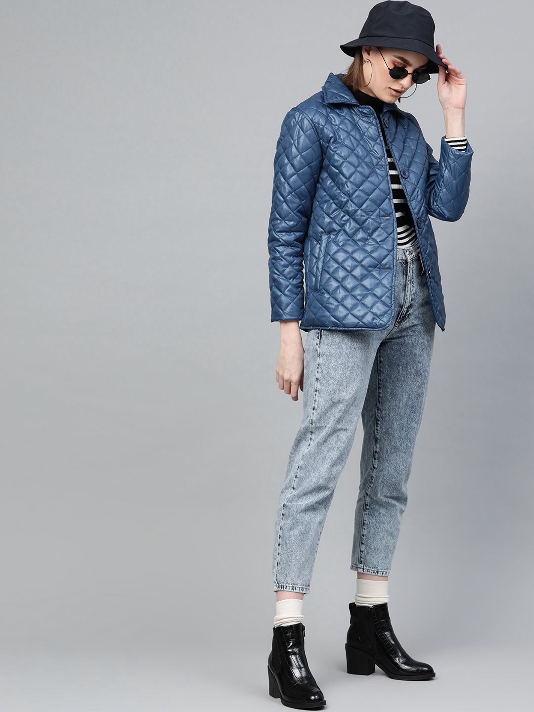 SASSAFRAS Women Blue Solid Quilted Jacket Price in India