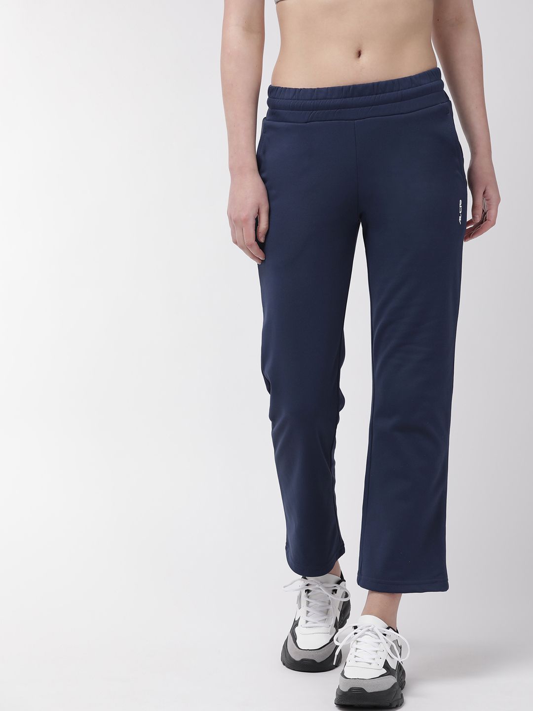 Alcis Women Navy Blue Solid Cropped Track Pants Price in India