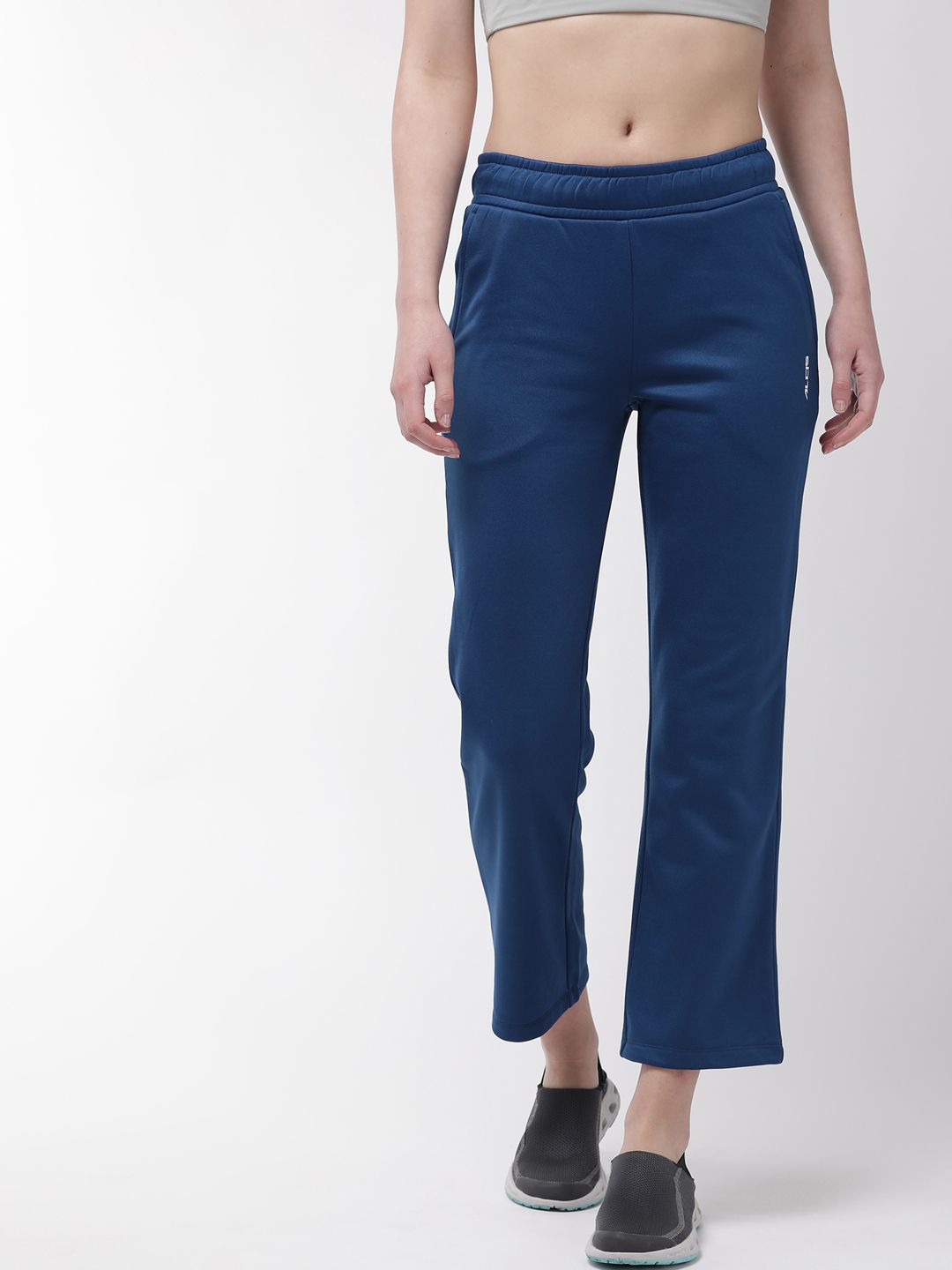 Alcis Women Navy Blue Solid Cropped Track Pants Price in India