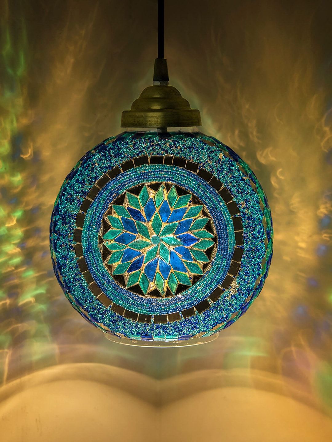 Homesake Blue Embellished Handcrafted Turkish Moroccan Mosaic Hanging Light Price in India