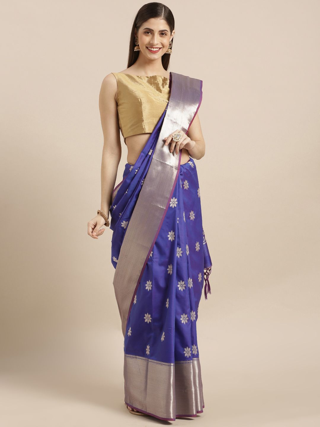 Varkala Silk Sarees Blue Silk Blend Woven Design Paithani Saree Price in India