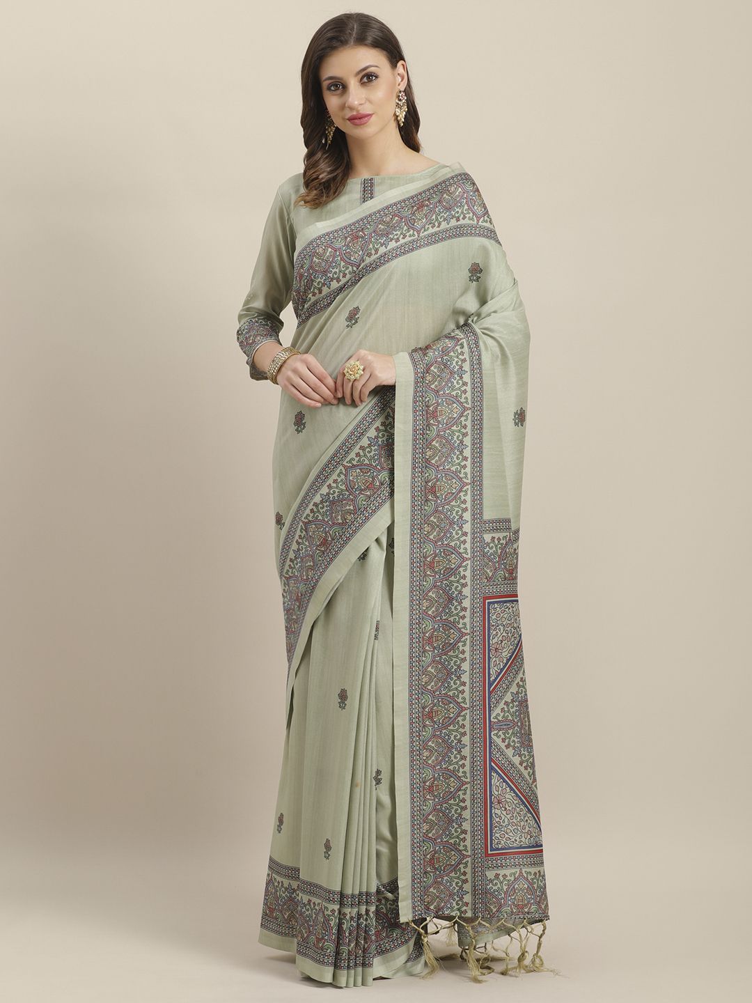 Saree mall Green Printed Art Silk Saree Price in India