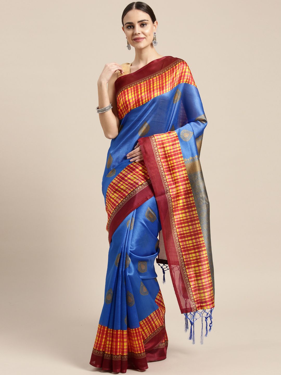 Saree mall Blue Printed Bhagalpuri Saree Price in India