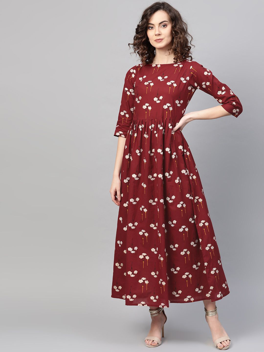 AASI - HOUSE OF NAYO Women Maroon & White Printed Maxi Dress